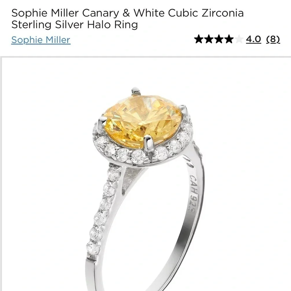 Sophie Miller Canary & White CZ Sterling Silver Halo Ring | Size 6